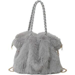 Furry Purse Winter Fluffy Bags Light Grey